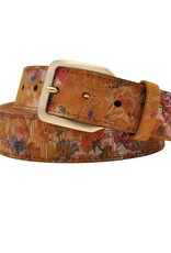 Angelo de Lombardi Ceintuur Bloem Print Cognac