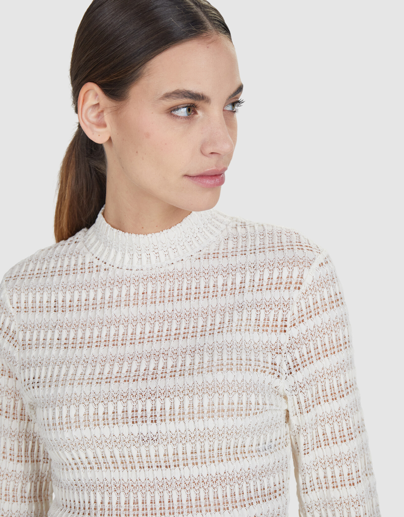 Marc Aurel Thema Runway Rebel Open gewerke Trui lange Mouw Milk