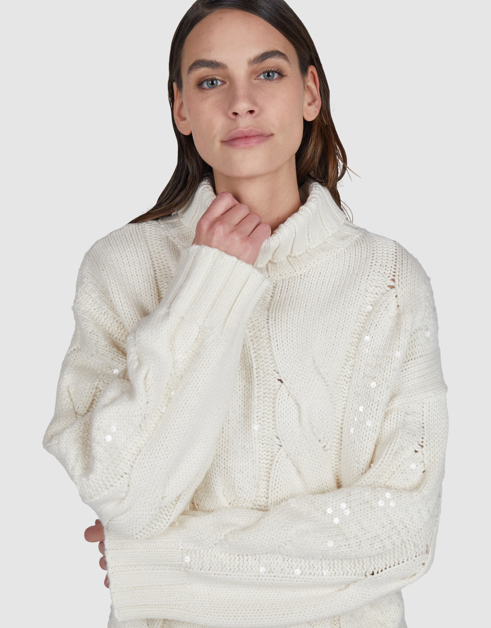 Marc Aurel Thema Eternal Ivory Gebreide Pull Over Coll Glitter Creme Milk