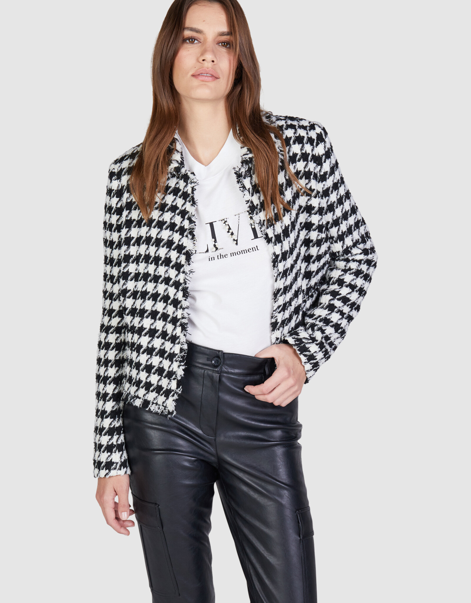 Marc Aurel Thema Ruby Noir Black  White Pied De Poule Blazer