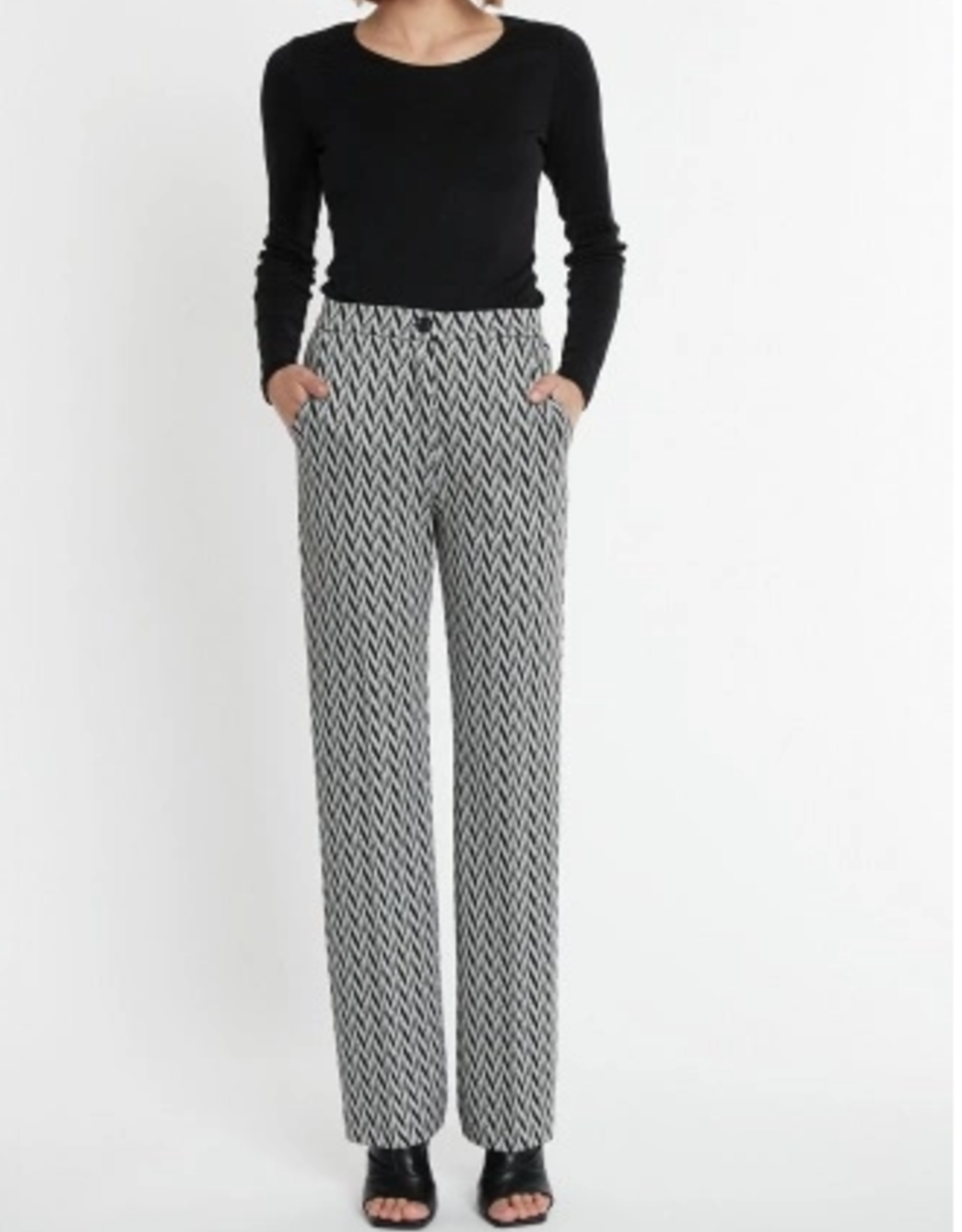 Ana Alcazar Pantalon Shasia Herringbone Zwart Wit