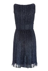 Swing Gepliseerde Metalic Navy Jurk