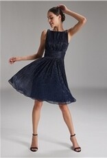Swing Gepliseerde Metalic Navy Jurk