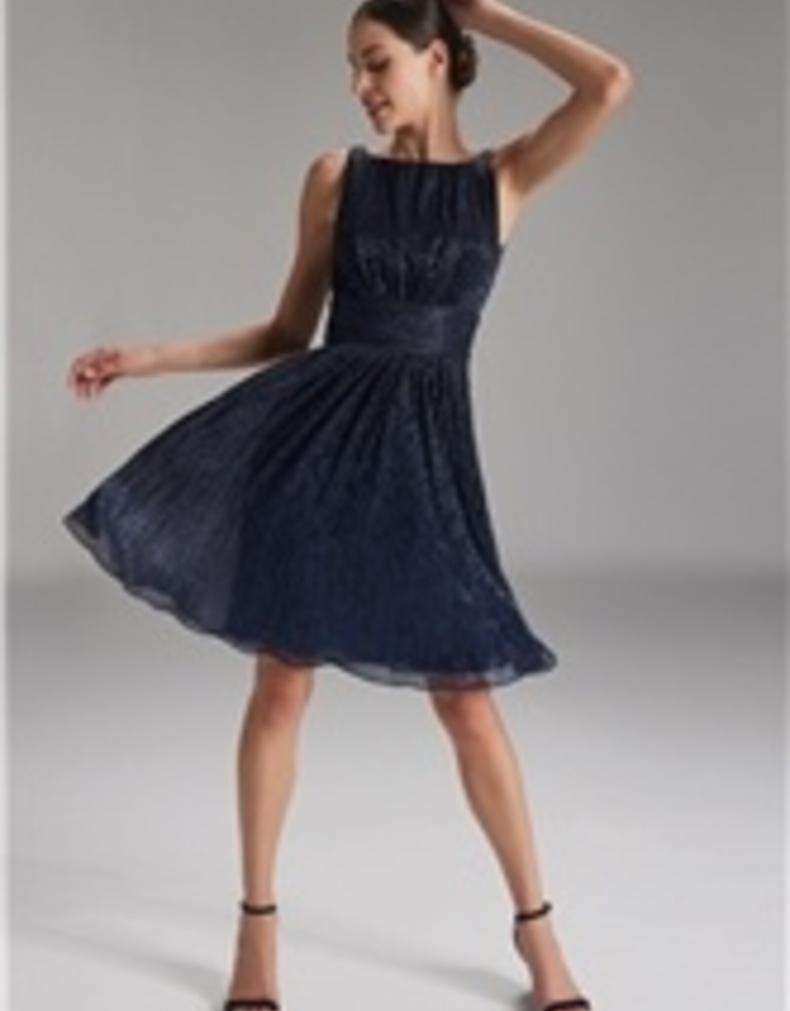 Swing Gepliseerde Metalic Navy Jurk