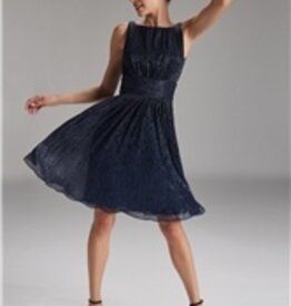 Swing Gepliseerde Metalic Navy Jurk