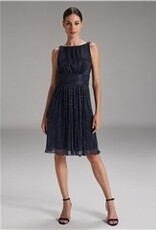 Swing Gepliseerde Metalic Navy Jurk