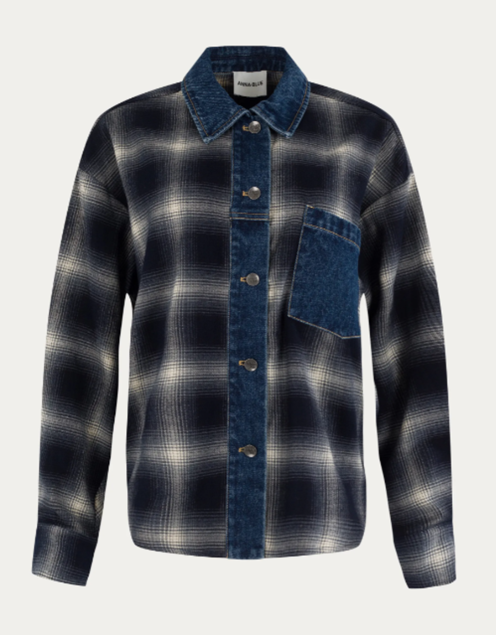 Anna Blue Blouse Jacketti Flannel Ruit Jeanszak Denim Check