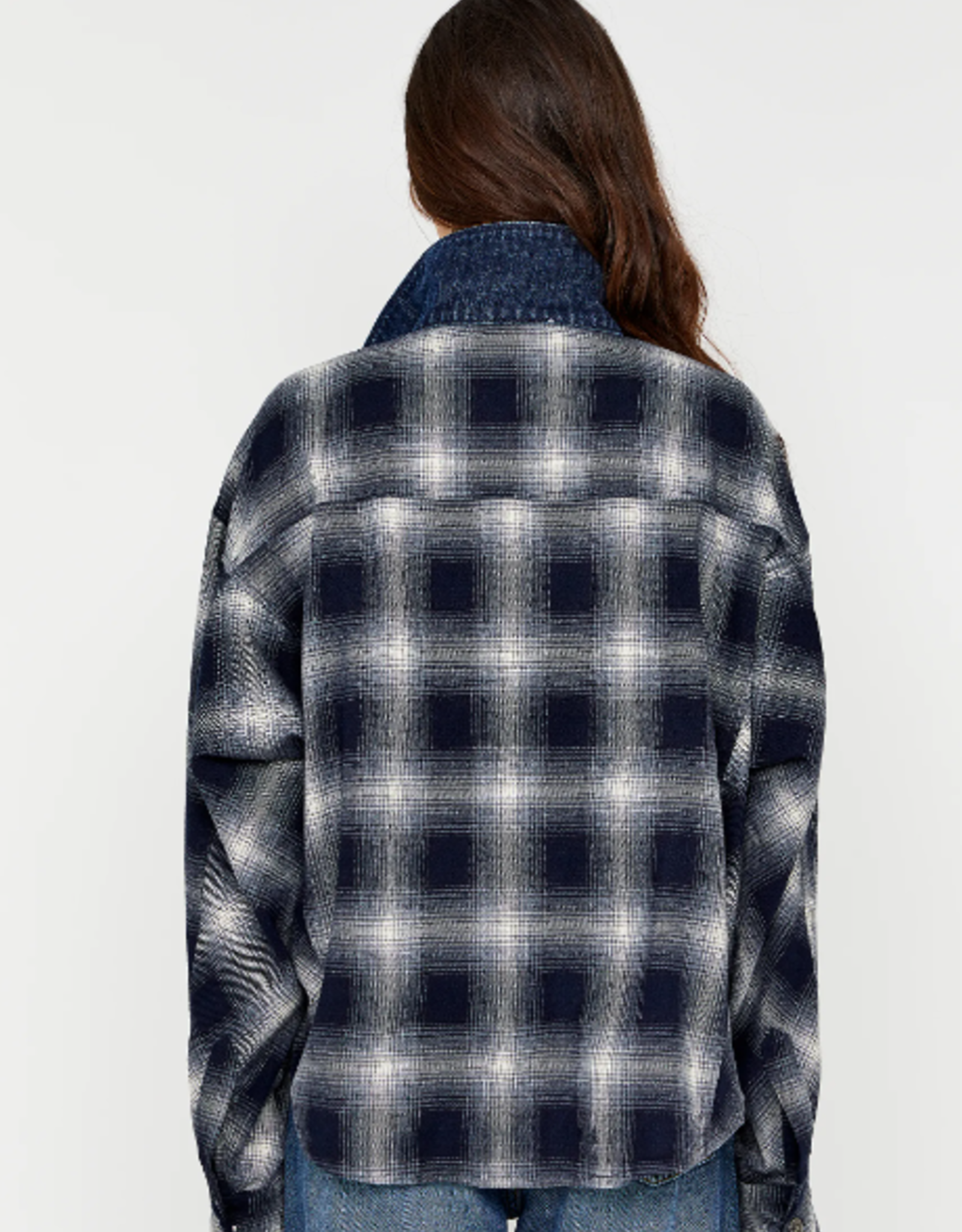 Anna Blue Blouse Jacketti Flannel Ruit Jeanszak Denim Check