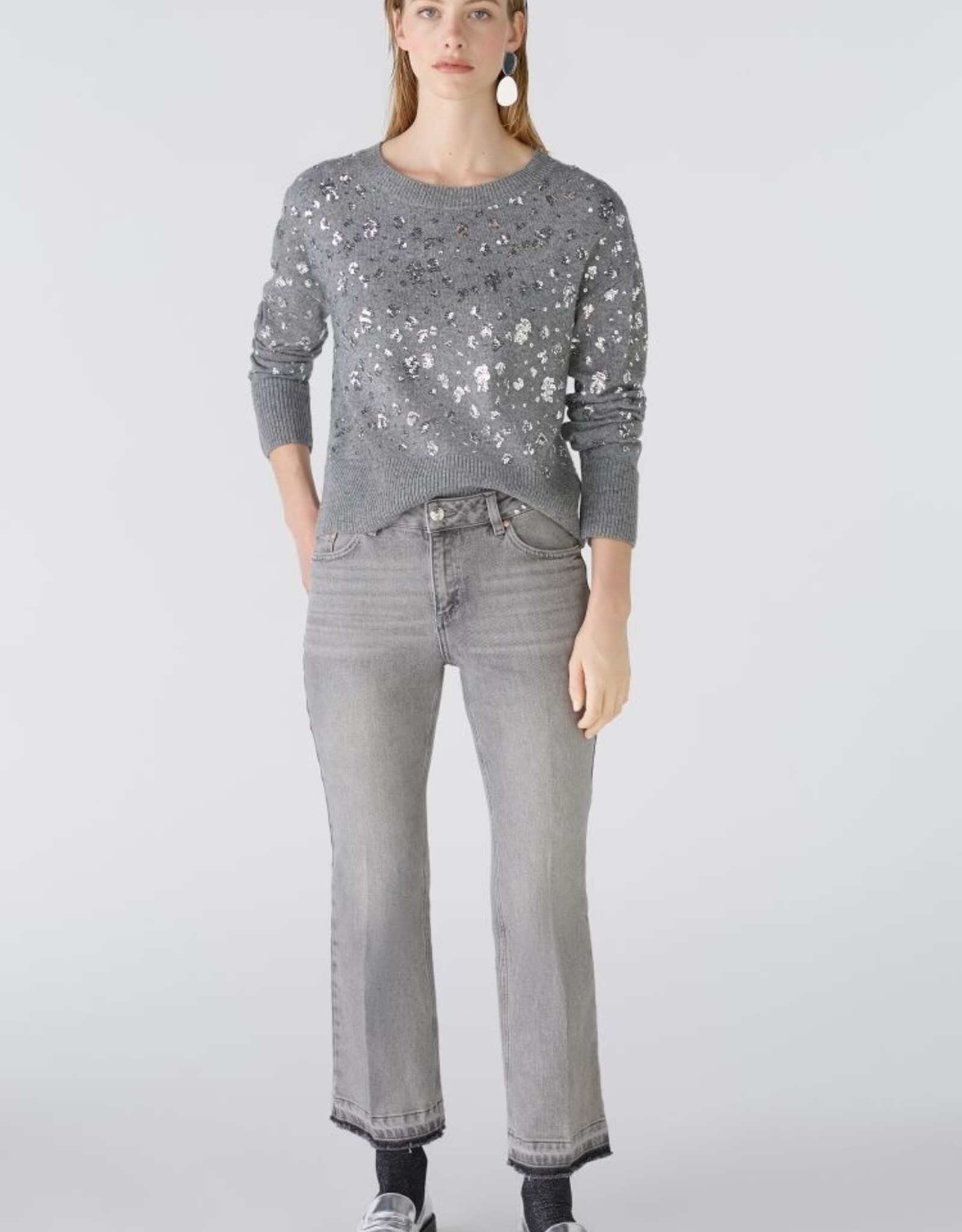 Oui Pullover Grey Met Pailletten