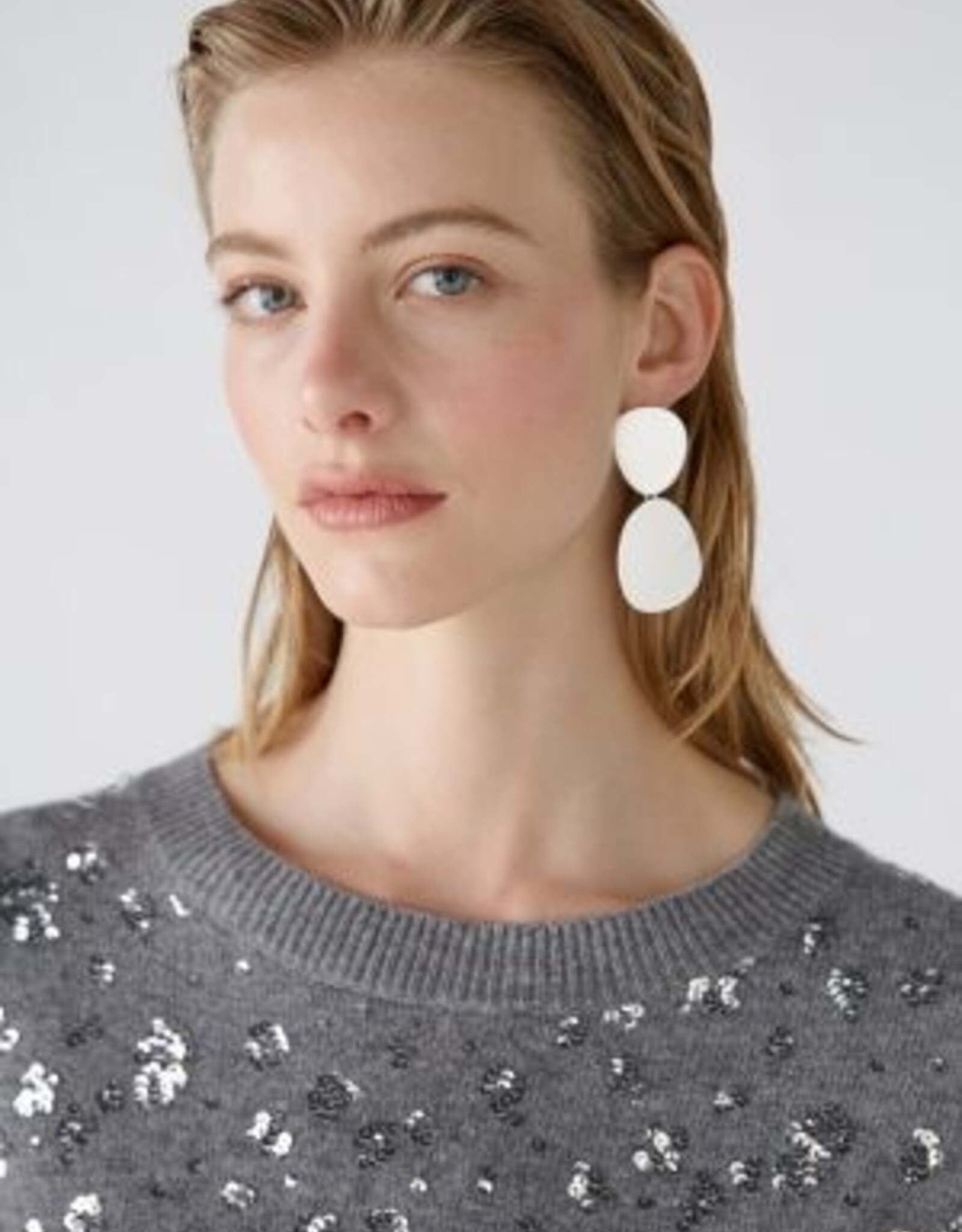 Oui Pullover Grey Met Pailletten