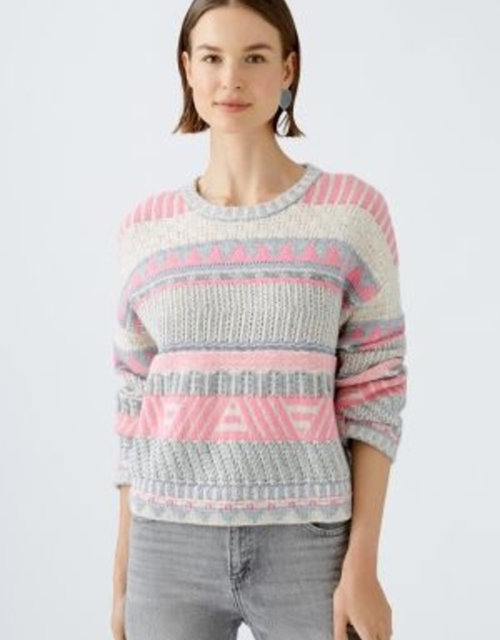 Oui Pullover Grijs Rose Beige