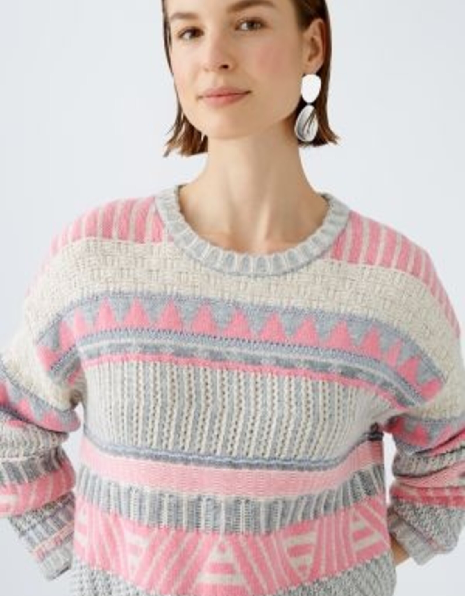 Oui Pullover Grijs Rose Beige