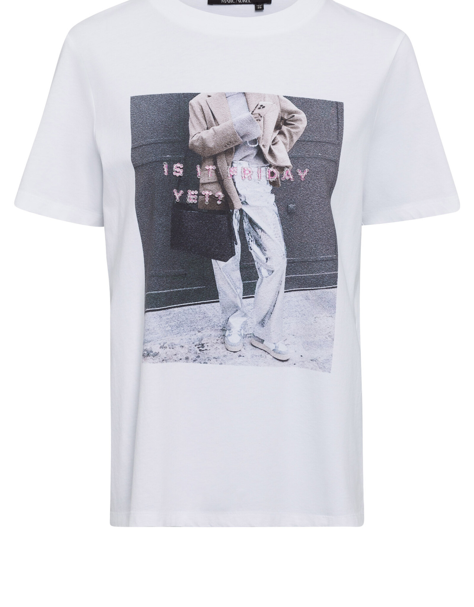 Marc Aurel Thema Silver Dust Paperback T Shirt Wit Met Opdruk