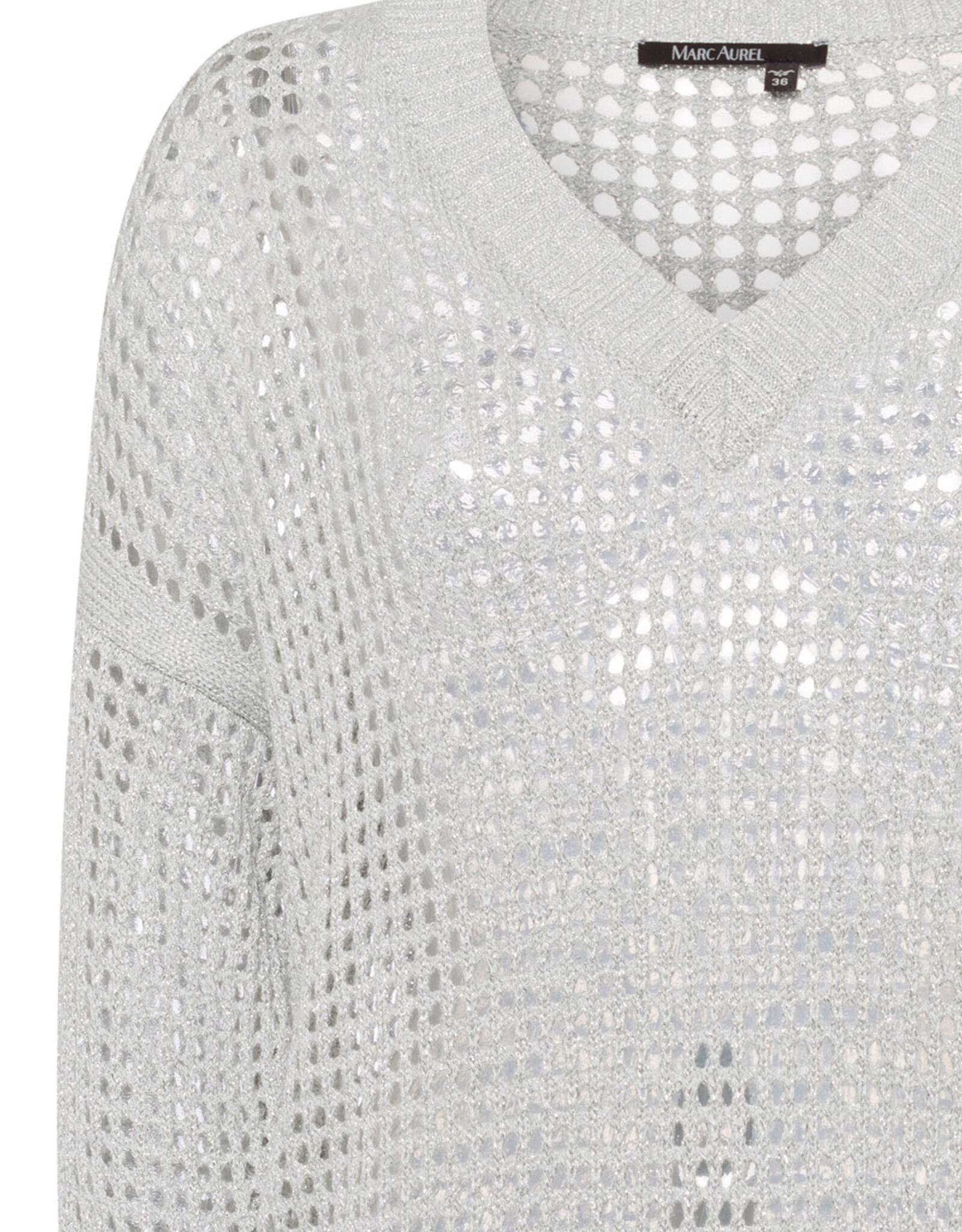 Marc Aurel Thema Silver Dust Pullover Siilver open gewerkt V Hals