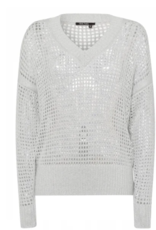 Marc Aurel Thema Silver Dust Pullover Siilver open gewerkt V Hals