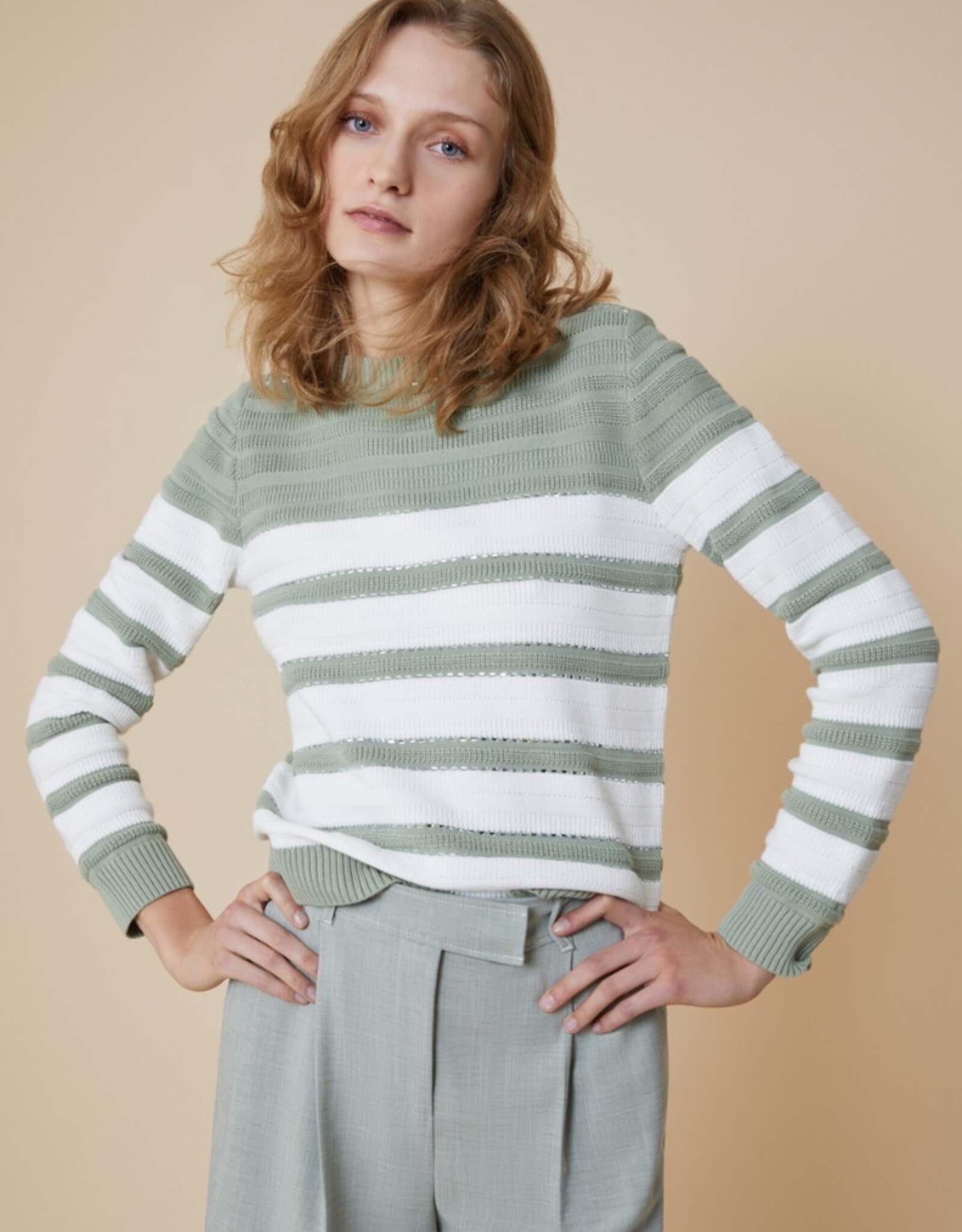 PENNYBLACK Pullover Grazia Streep Jade Wit Steentjes