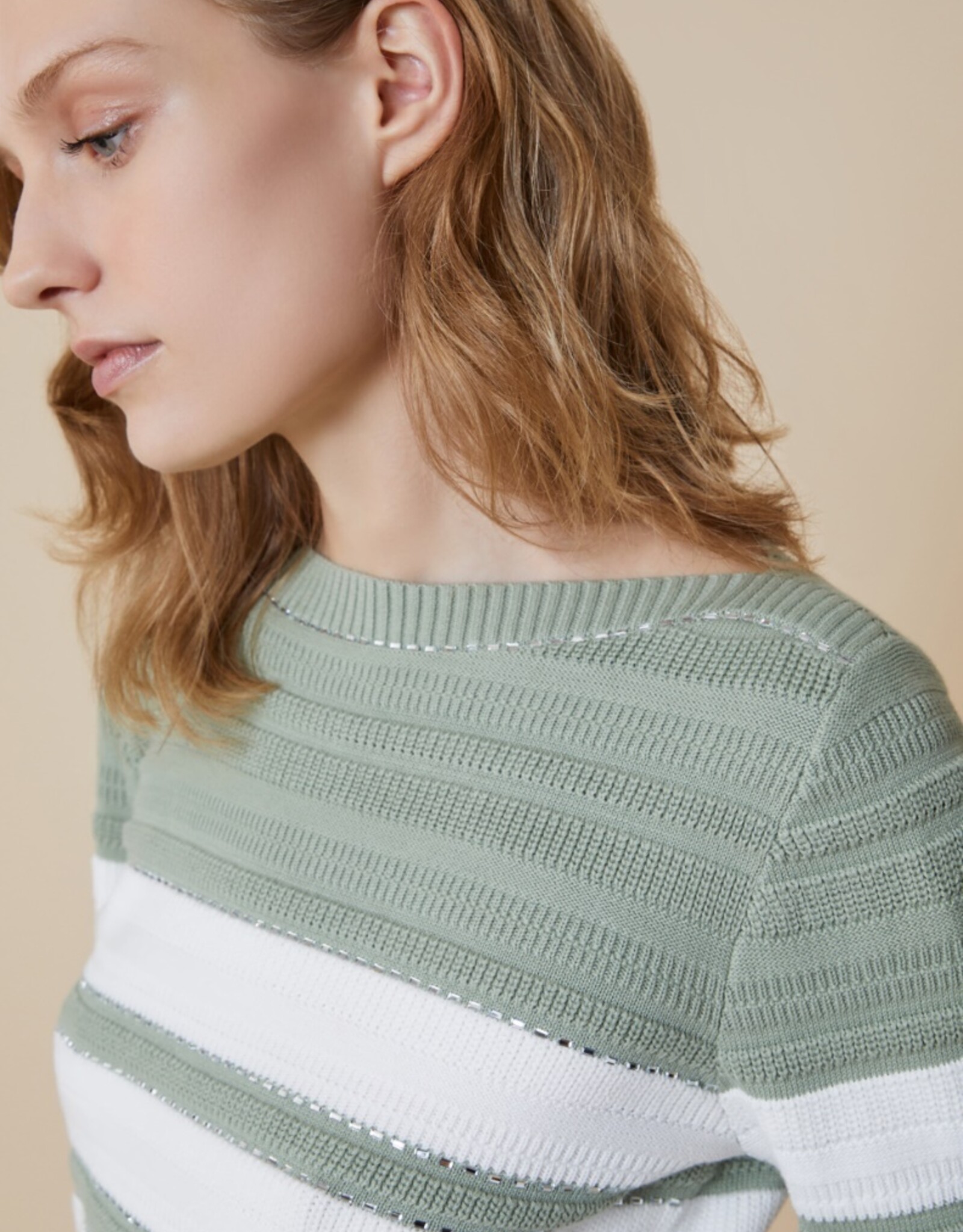 PENNYBLACK Pullover Grazia Streep Jade Wit Steentjes