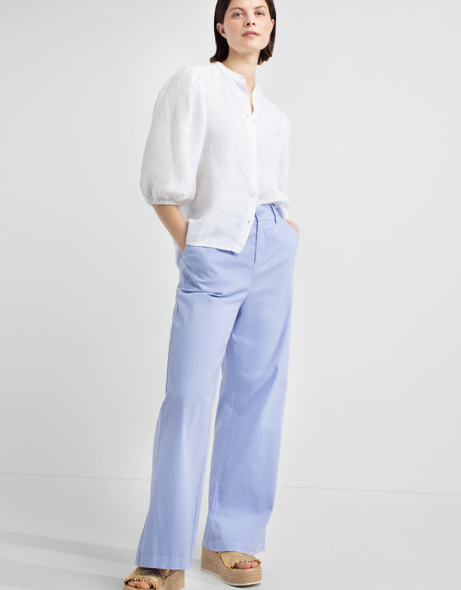 Josephine &CO Blouse Jolene Ronde Hals  Linnen 3/4 Pofmouw  White