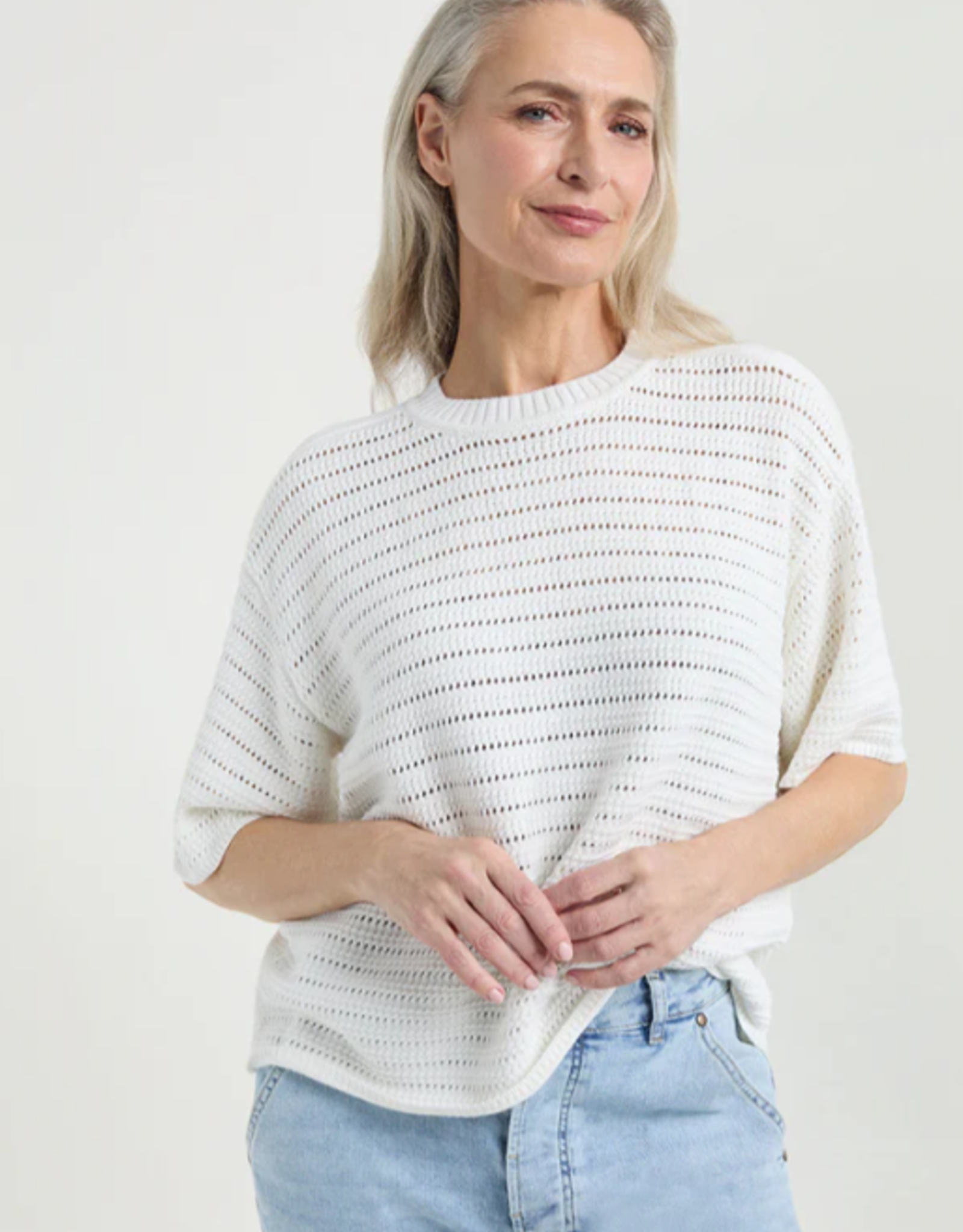 Josephine &CO Pullover Joyce  Kort Wijd Model Opengewerkt White