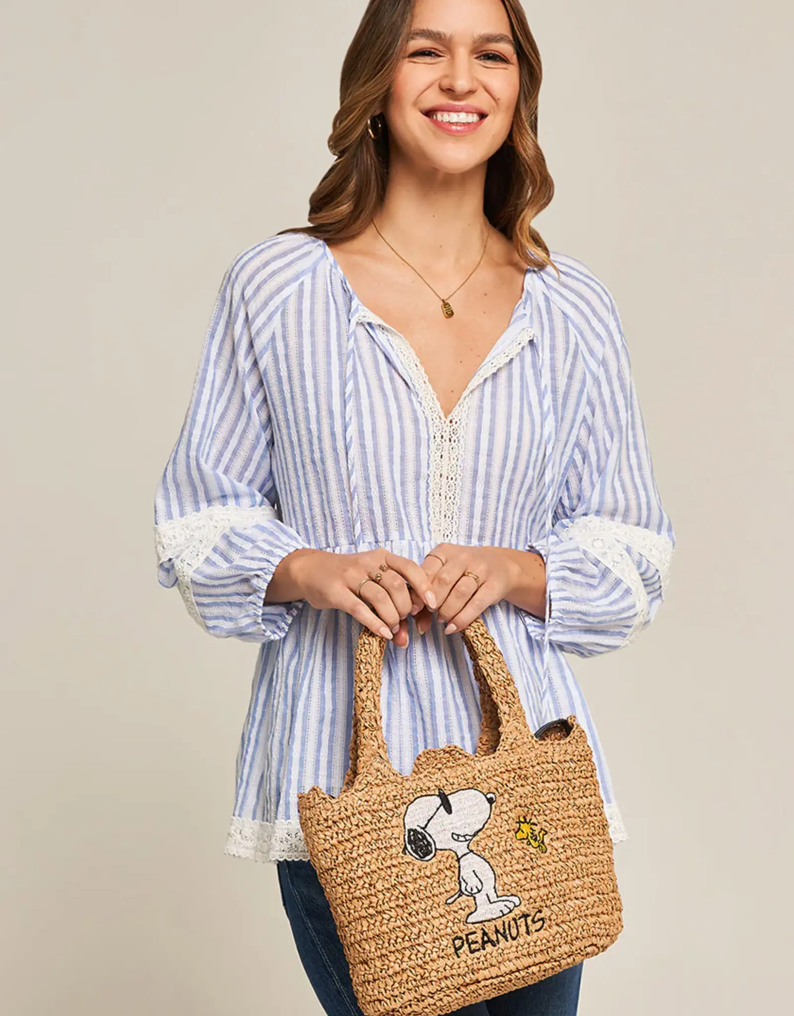 FrogBox Blouse Tuniek Kant  Stripe White  Sky BLue