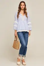 FrogBox Blouse Tuniek Kant  Stripe White  Sky BLue