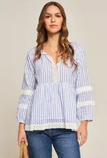 FrogBox Blouse Tuniek Kant  Stripe White  Sky BLue