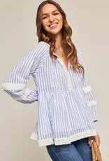FrogBox Blouse Tuniek Kant  Stripe White  Sky BLue
