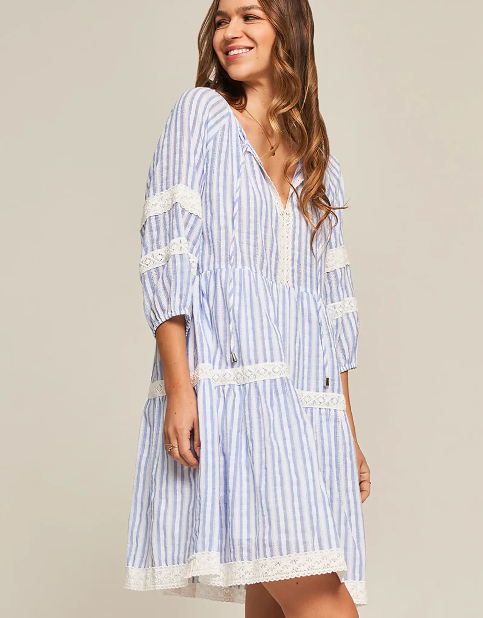 FrogBox Jurk Kant Stripe Volcano Grey