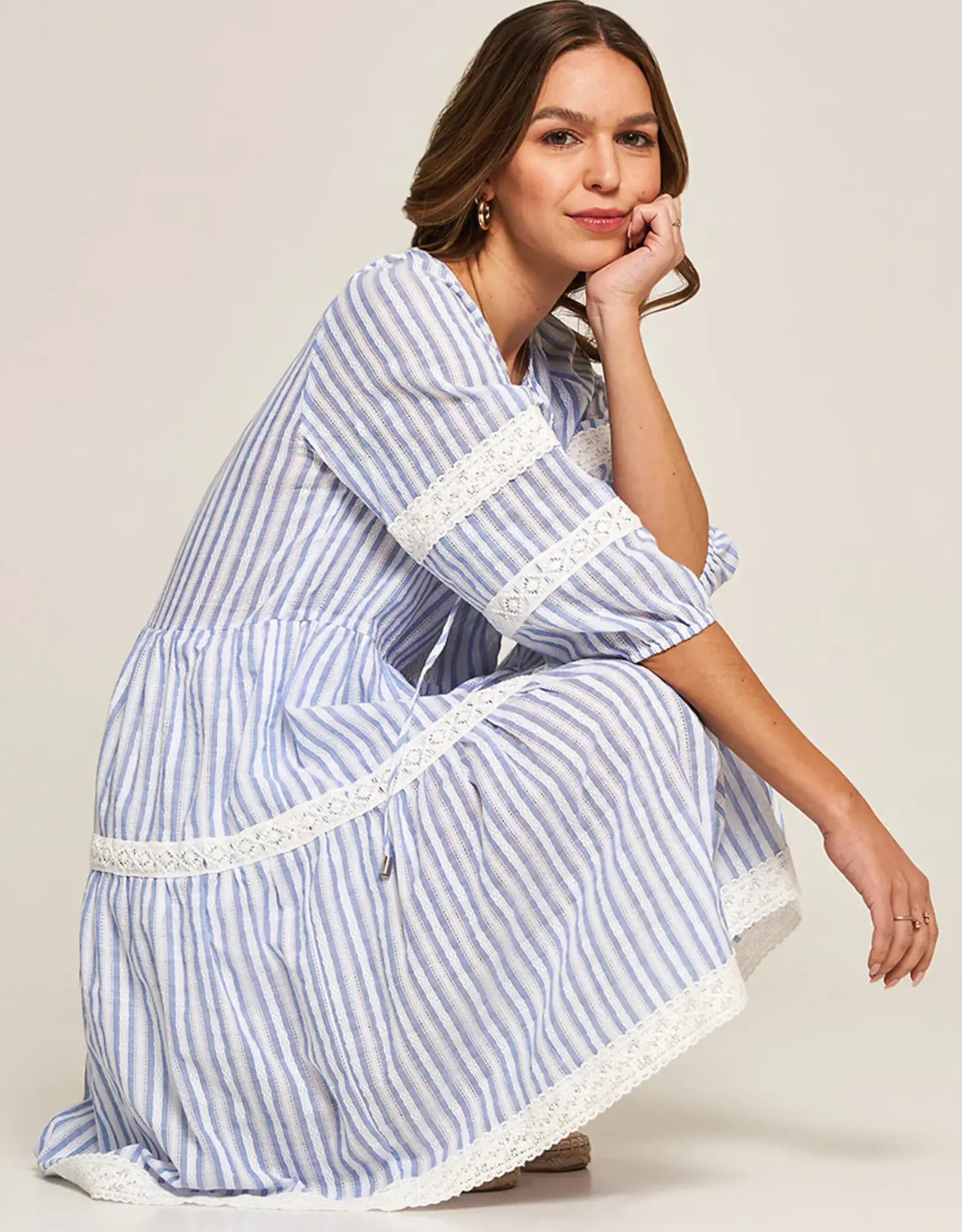 FrogBox Jurk Kant Stripe Volcano Grey