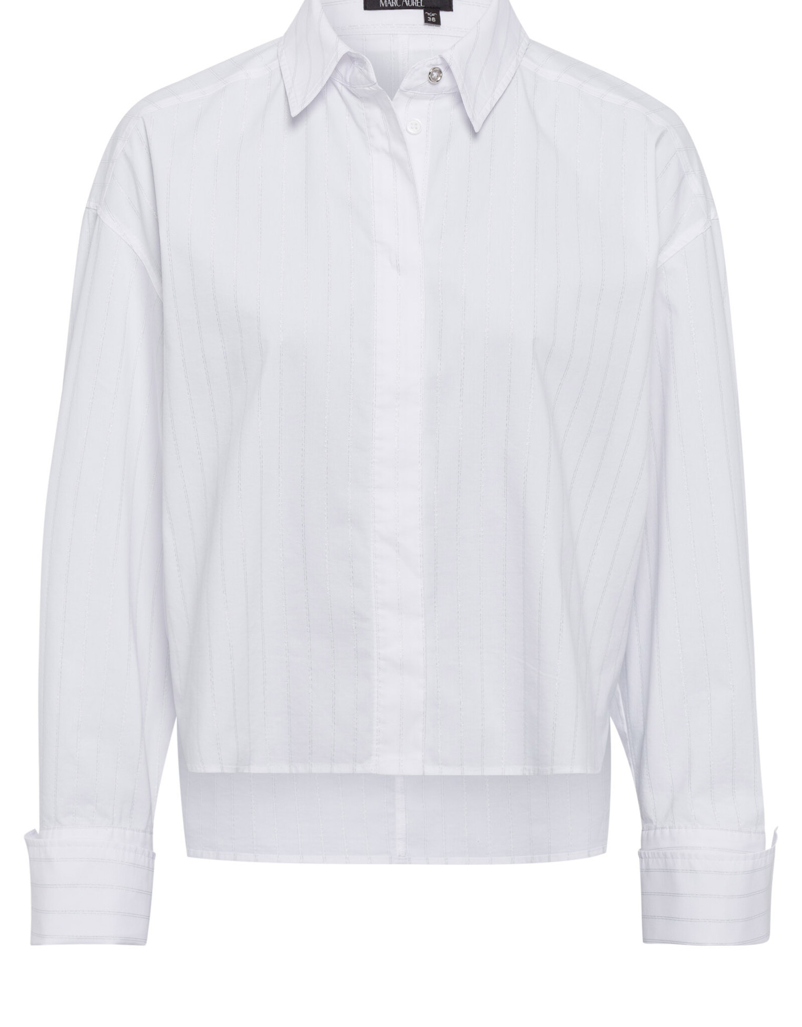 Marc Aurel Thema Taupe Silver White Blouse Wit Streep Zilver