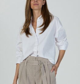 Marc Aurel Thema Taupe Silver White Blouse Wit Streep Zilver