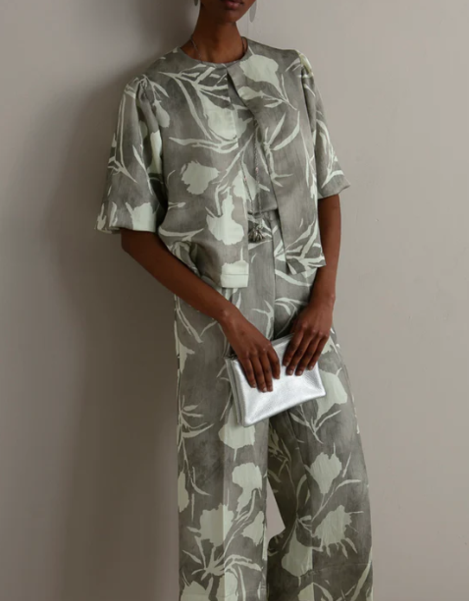 Maria Bellentani Pantalon Biarritz Grijs Wit Print