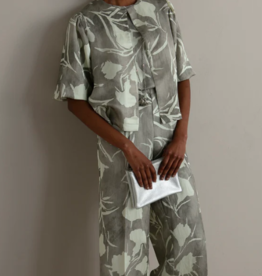 Maria Bellentani Pantalon Biarritz Grijs Wit Print