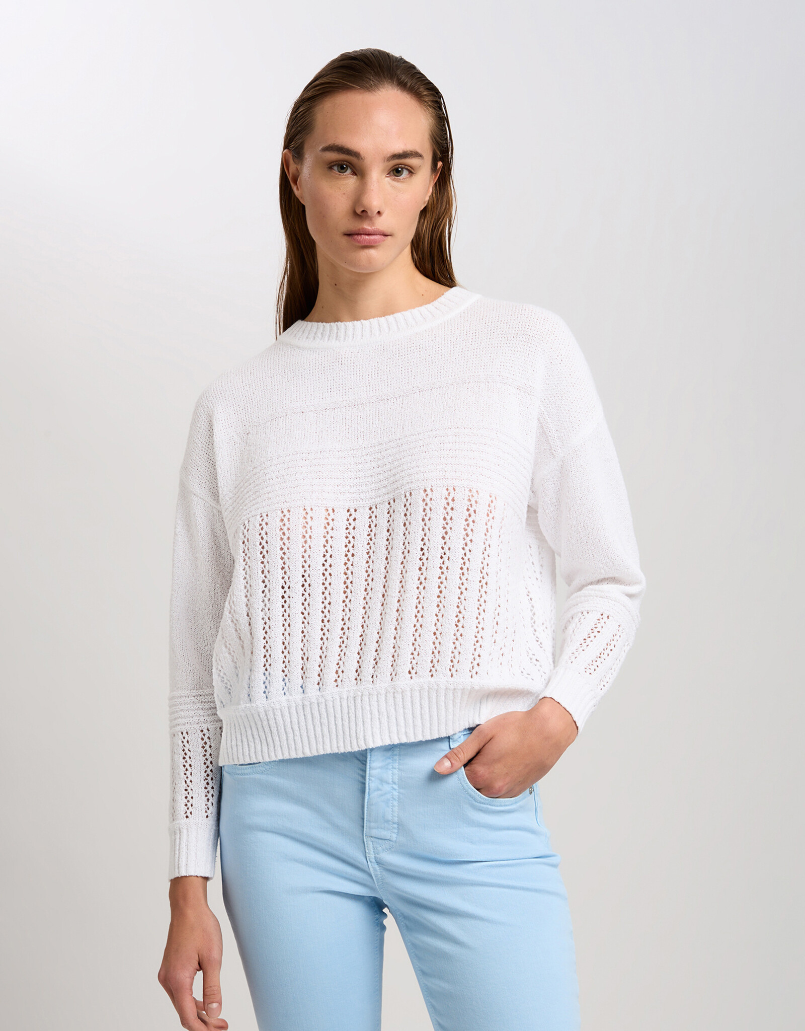 Marc Aurel Thema Sky White Pullover Ajour Gebreid