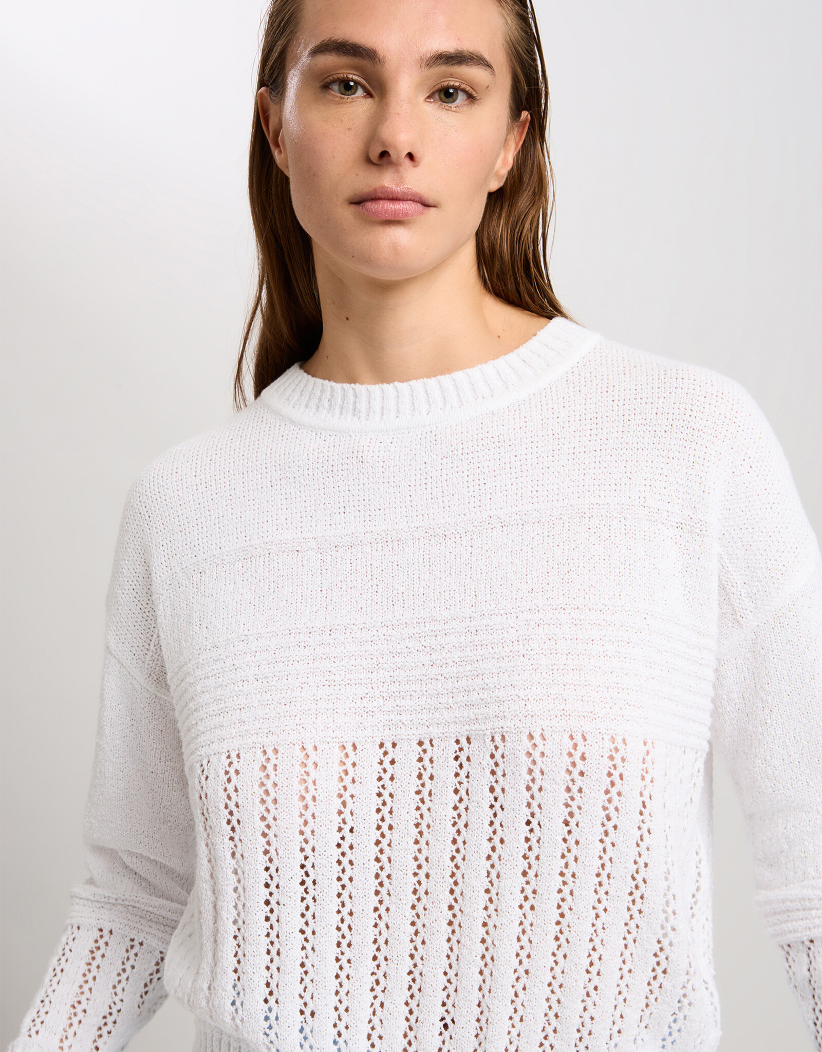 Marc Aurel Thema Sky White Pullover Ajour Gebreid