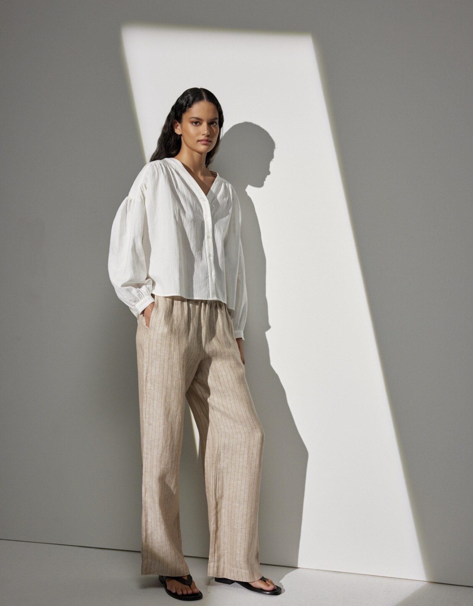 JcSophie Pantalon Garland Wijd met Krijtstreep  Sand