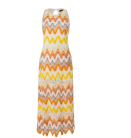 Ana Alcazar Maxi Jurk Zitara Zig Zag Print Oranje Geel Mouwloos