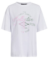 Marc Aurel Thema Khaki Blush White T-Shirt Oversized Print Roze Khaki