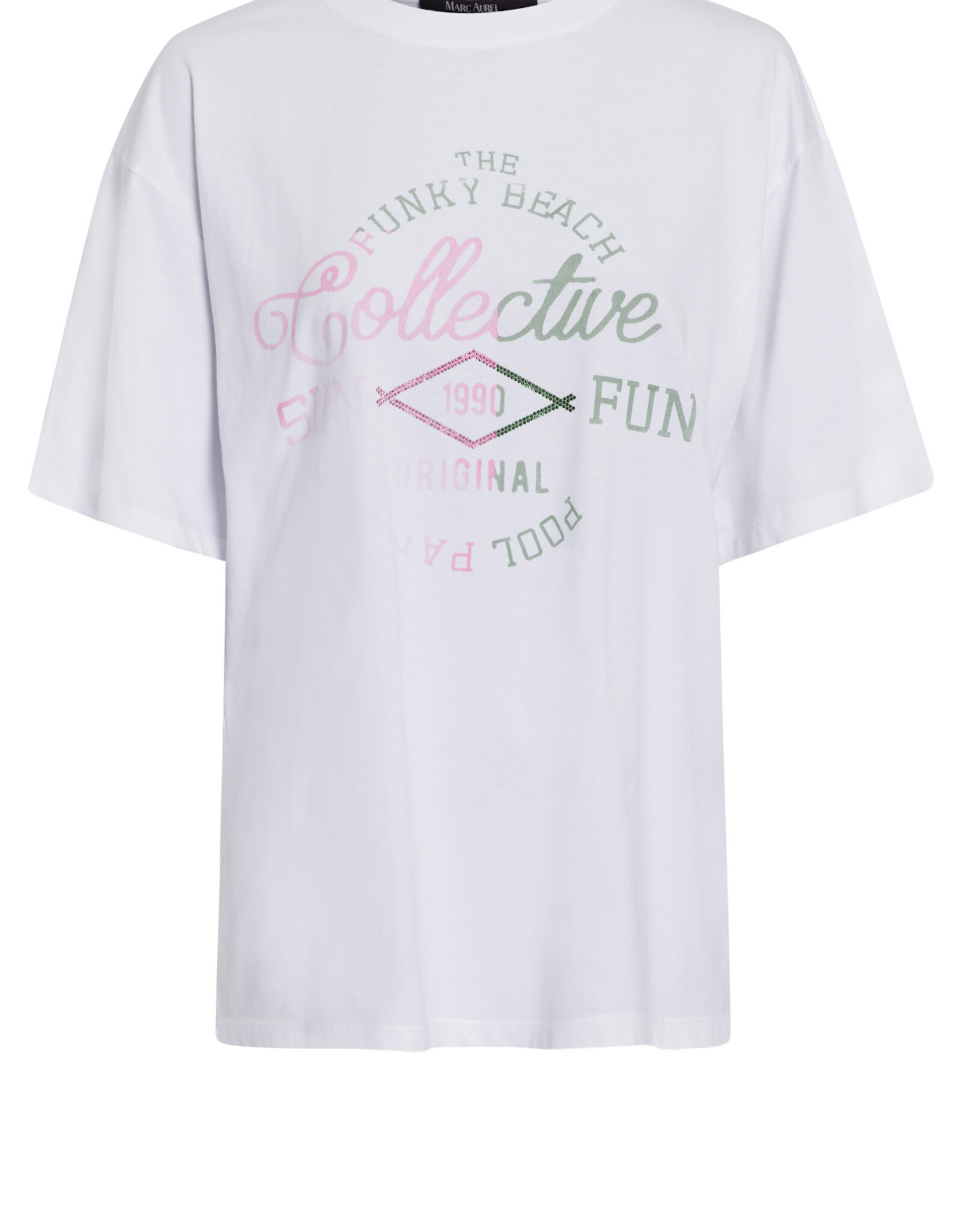 Marc Aurel Thema Khaki Blush White T-Shirt Oversized Print Roze Khaki