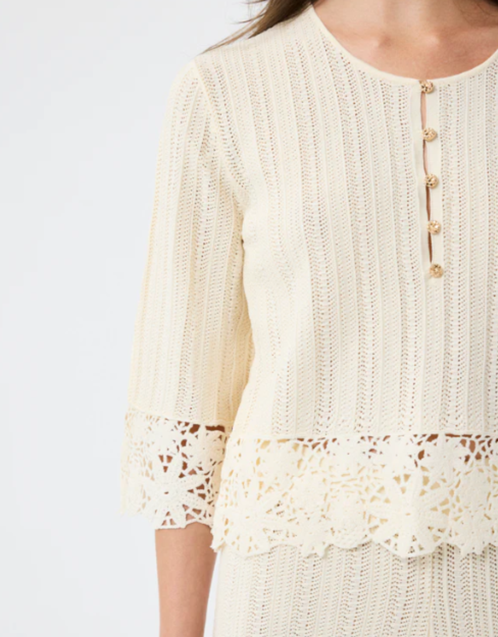 Leo&Ugo Ajour Pull Knoopjes  Broderie Rand Ecru