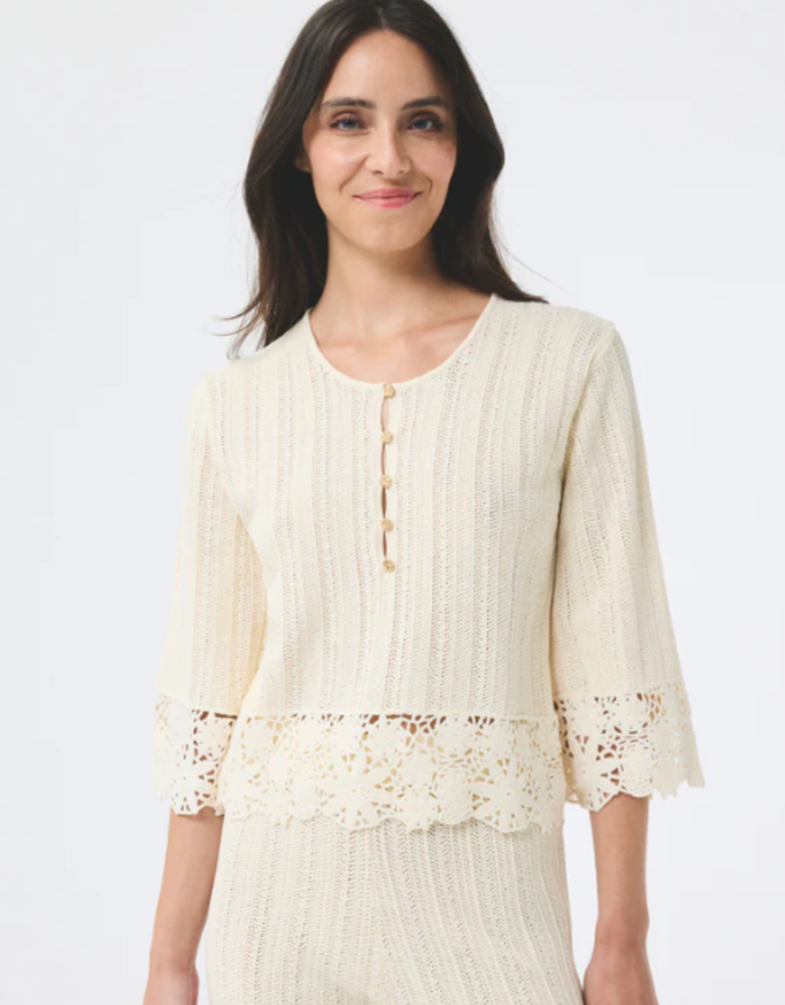 Leo&Ugo Ajour Pull Knoopjes  Broderie Rand Ecru