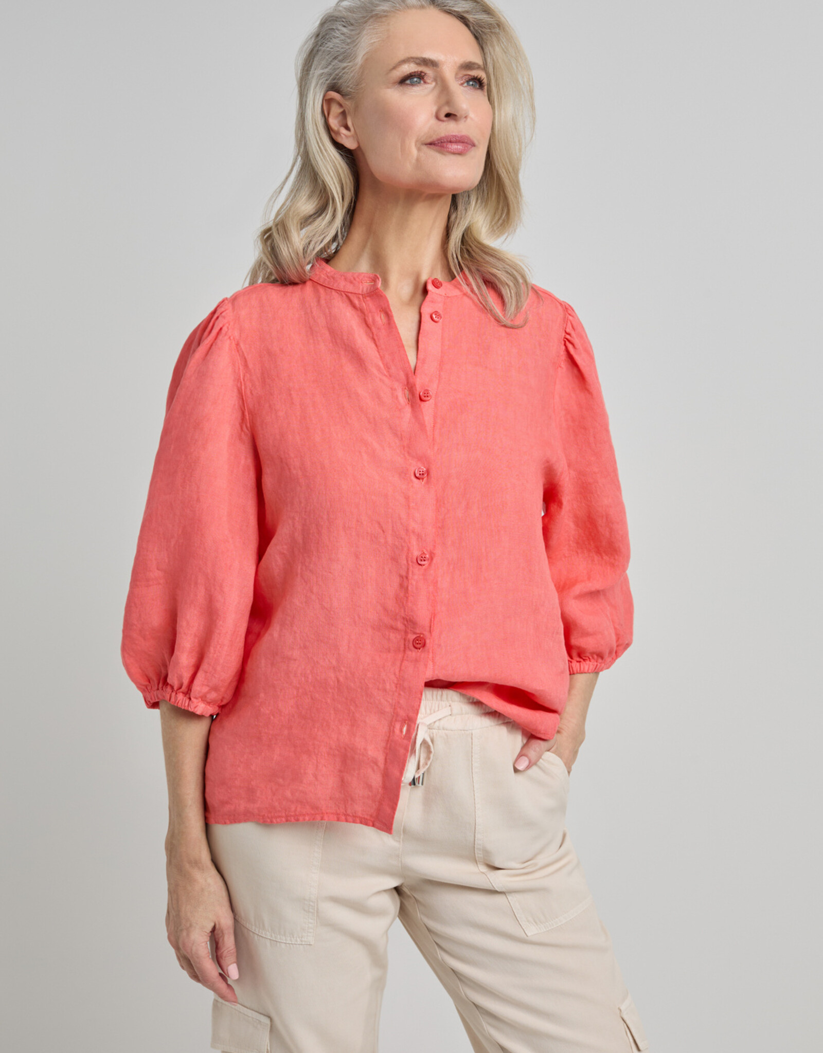Josephine &CO Blouse Jolene RH Linnen 3/4 Pofmouw  Coral