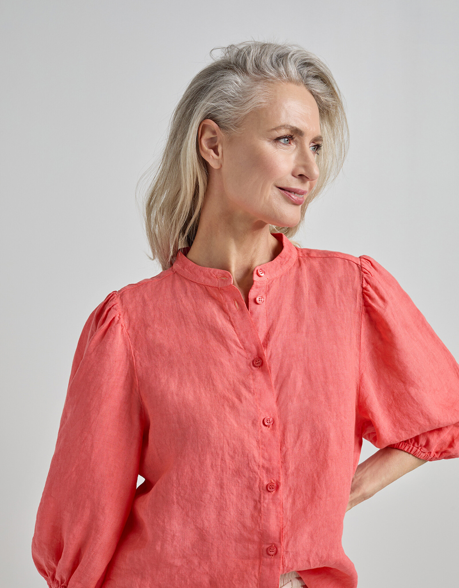 Josephine &CO Blouse Jolene RH Linnen 3/4 Pofmouw  Coral