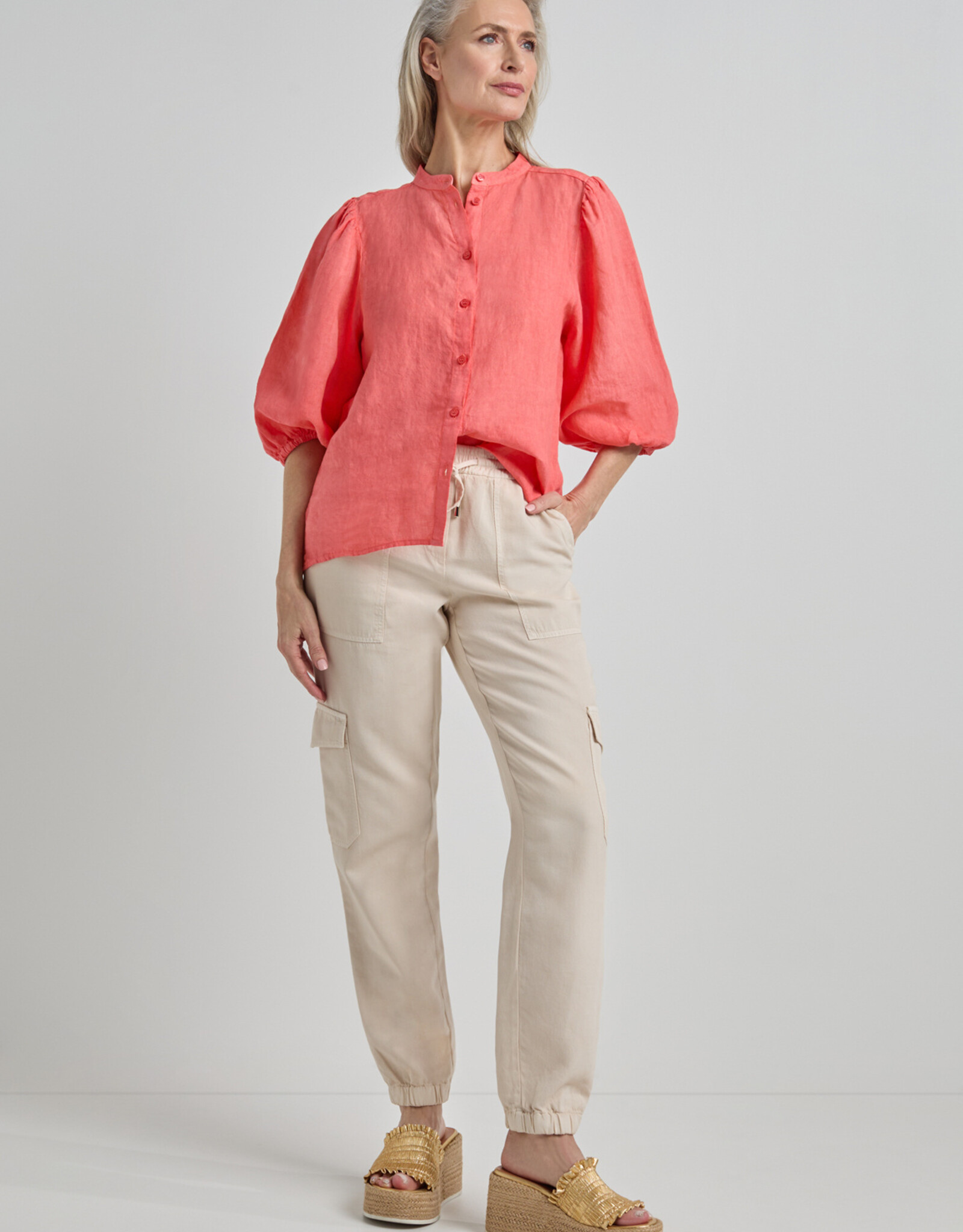 Josephine &CO Blouse Jolene RH Linnen 3/4 Pofmouw  Coral