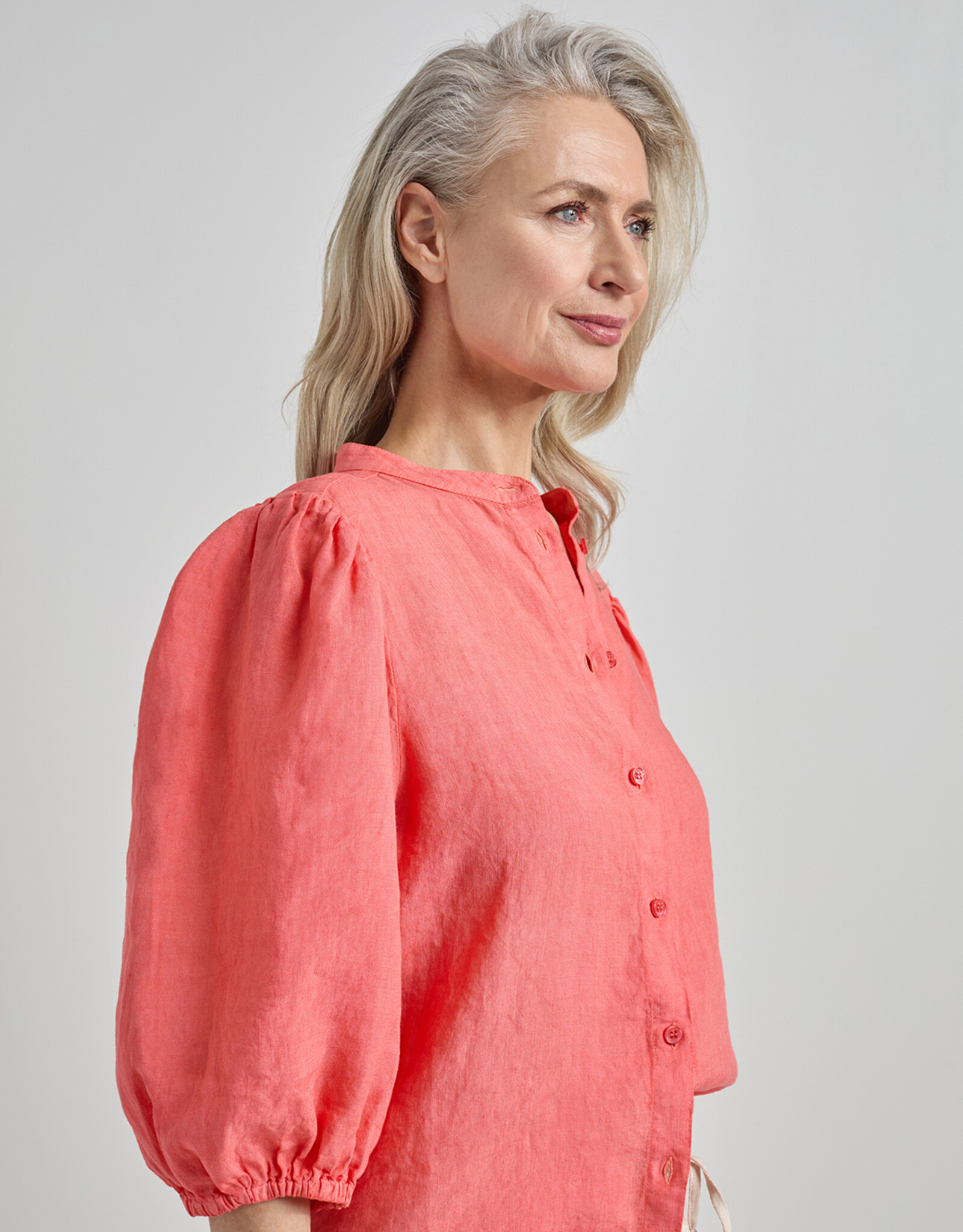 Josephine &CO Blouse Jolene RH Linnen 3/4 Pofmouw  Coral