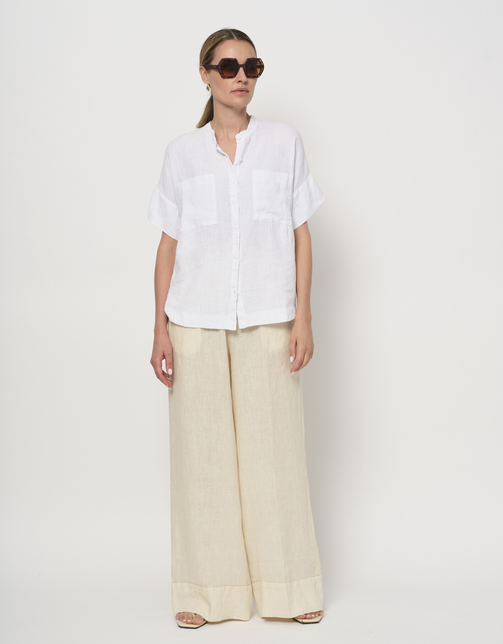 LaSalle Blouse  Mandarin Wit Korte Mouw
