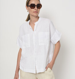 LaSalle Blouse  Mandarin Wit Korte Mouw