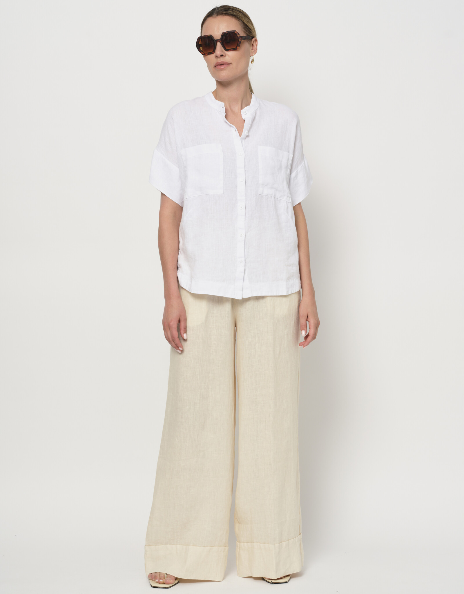 LaSalle Wijde Linnen Pantalon Sand