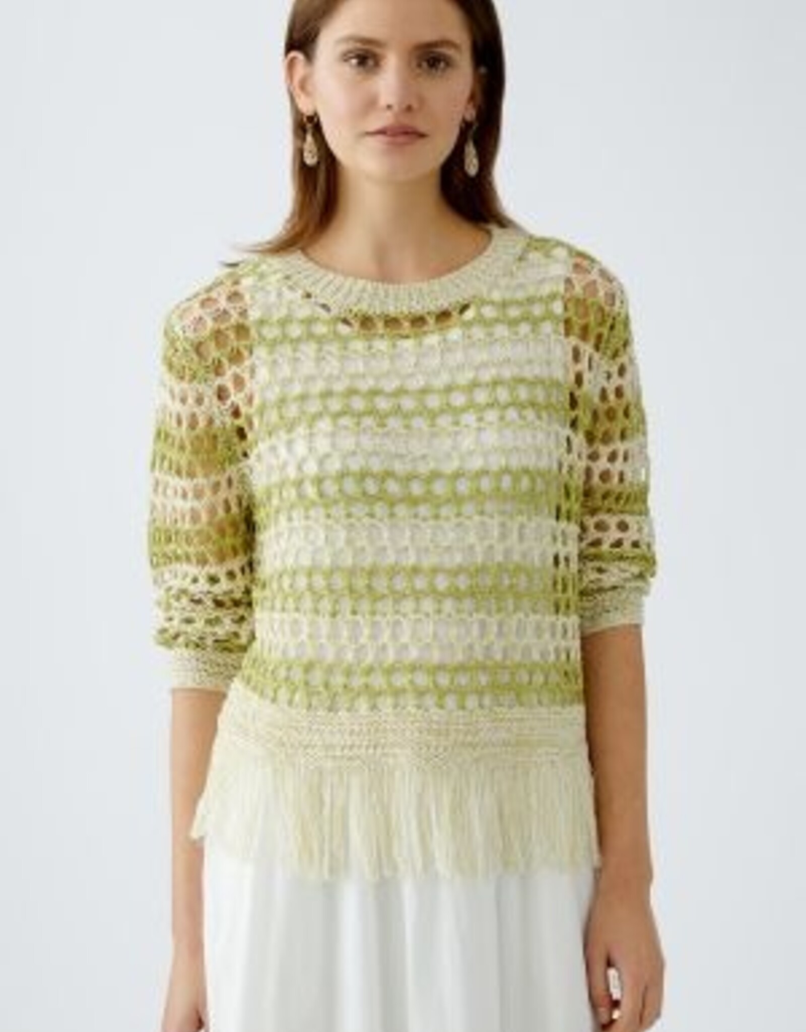 Oui Opengewerkte Pullover Beige Olijf