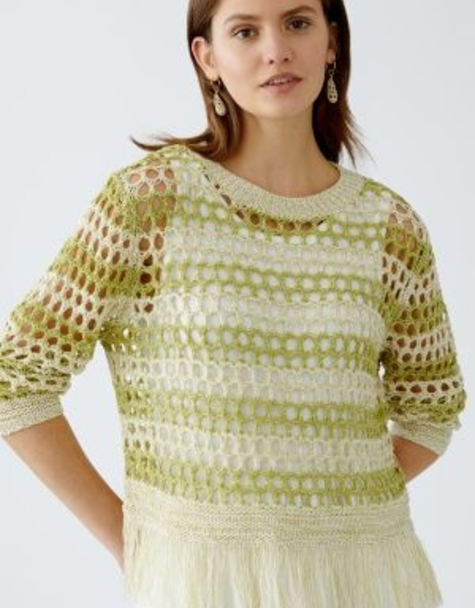 Oui Opengewerkte Pullover Beige Olijf